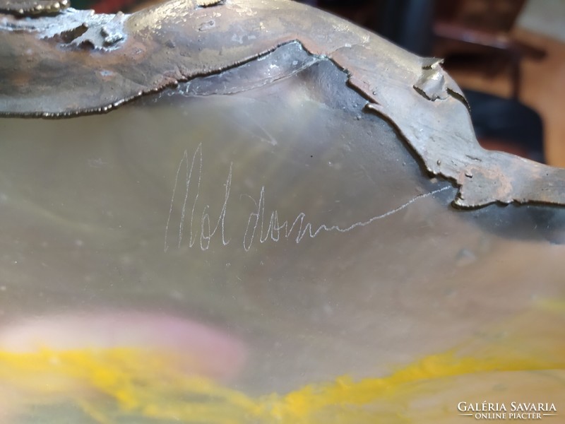 Signed, copper-glass bowl