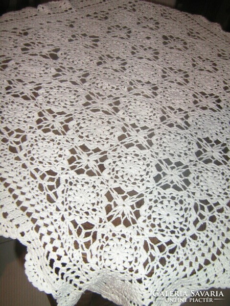 Beautiful handmade crochet tablecloth with antique white Art Nouveau notes