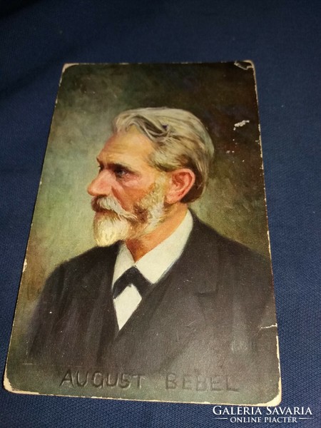Antique colored lithograph portrait: August Bebel of the German Society. Labor party postcard according to pictures