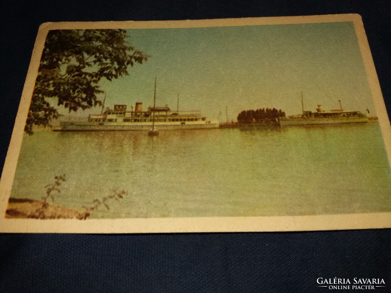 1959 Balaton harbor with boats Balatonszabada postcard according to the pictures