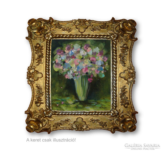Eredeti Akril Festmény Vásznon (Laczó Ágnes kortárs festő/grafikus művész) Egy csokor virág