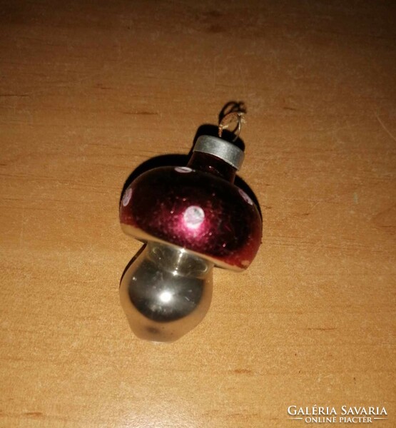 Antik üveg karácsonyfadísz gomba figura - 5 cm