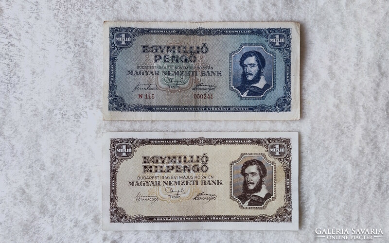 Pengő-milpengő pair from 1945/46: 1 million (ef-vf) | 2 banknotes