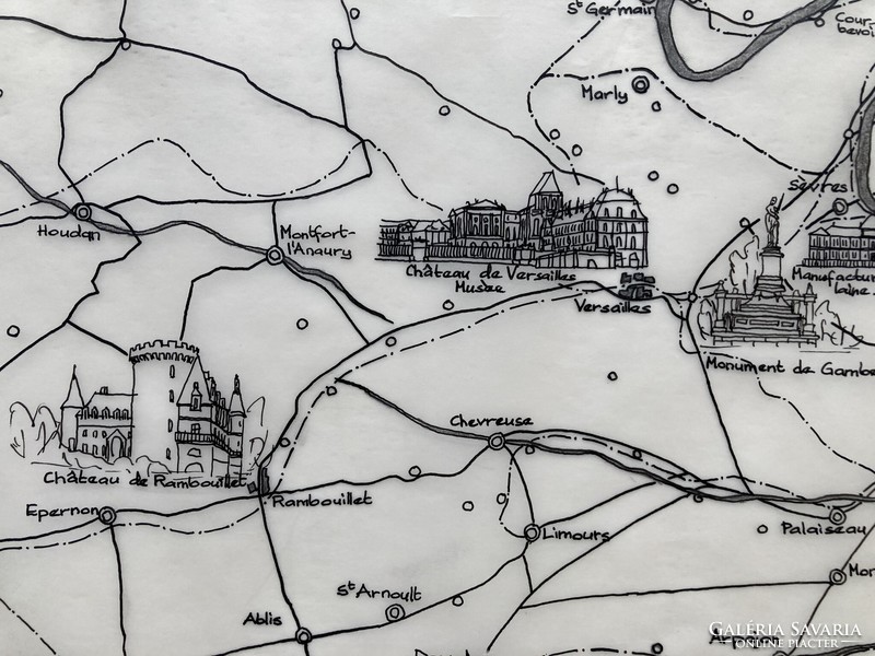 Map of France's medieval monuments made with unique ink graphics