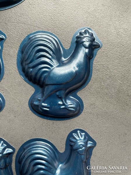 5 metal cake baking molds, chocolate moulds, - rooster
