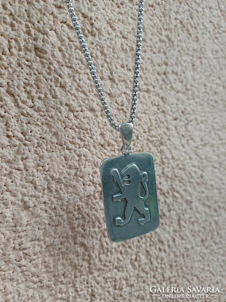 Men's silver chain with lion silver pendant