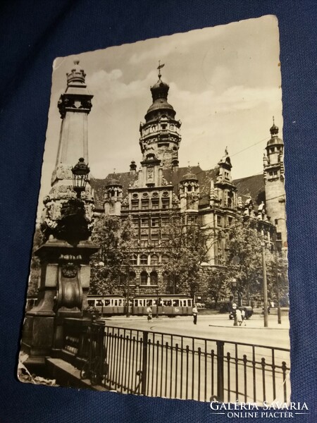 1954. Leipzig's new town hall black and white postcard according to the pictures
