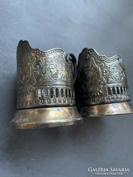 A pair of silver-plated Russian cup holders with a nice patina pattern