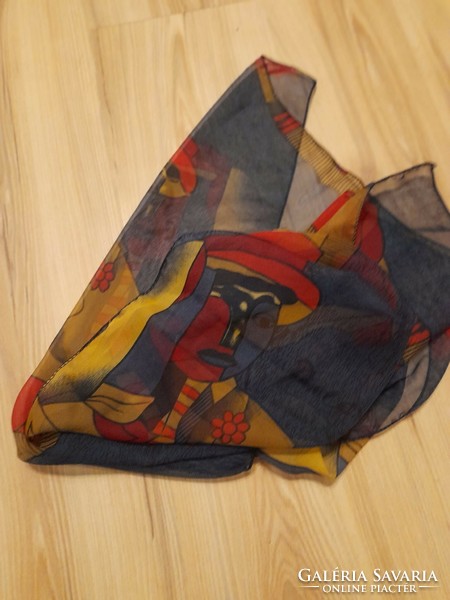 Long scarf with an abstract female figure pattern, bright color