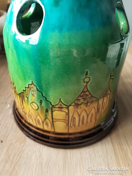 Special large ceramic candle holder decoration mood light castle pattern Buddha inscription