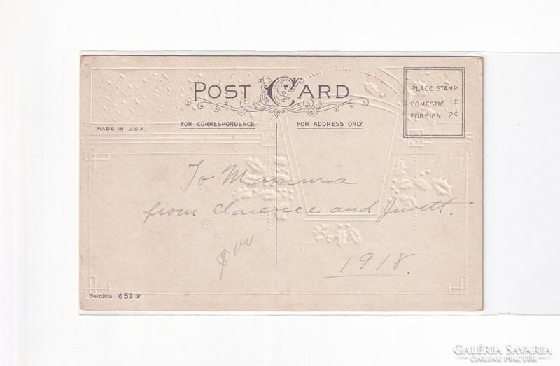 K:081 Karácsonyi Antik dombornyomott képeslap 1918