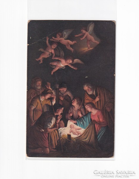 K:076 antique Christmas postcard postmark religious (stellar)
