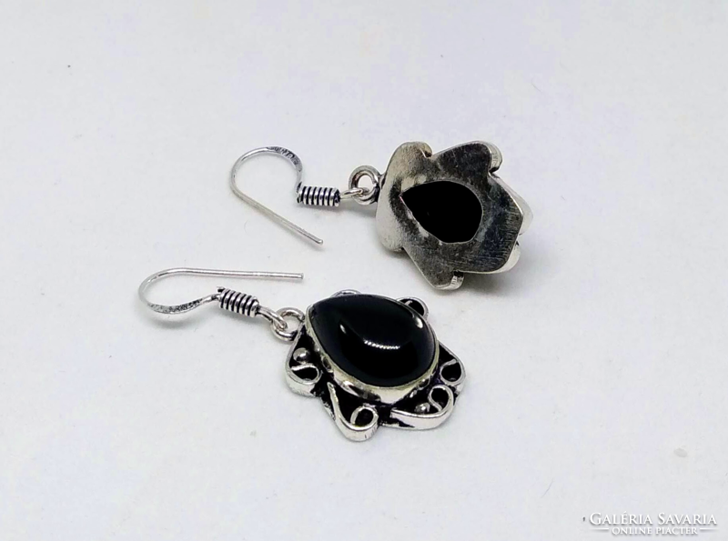 Black onyx agate mineral necklace and earring set an61956