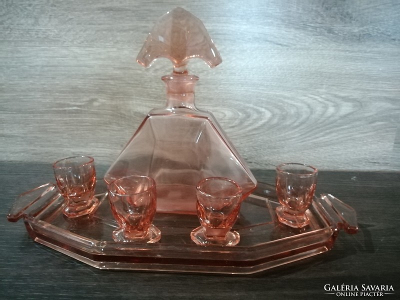 Antique pink glass liqueur set