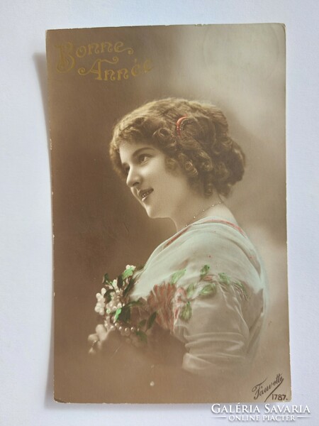Old postcard 1914 photo postcard lady