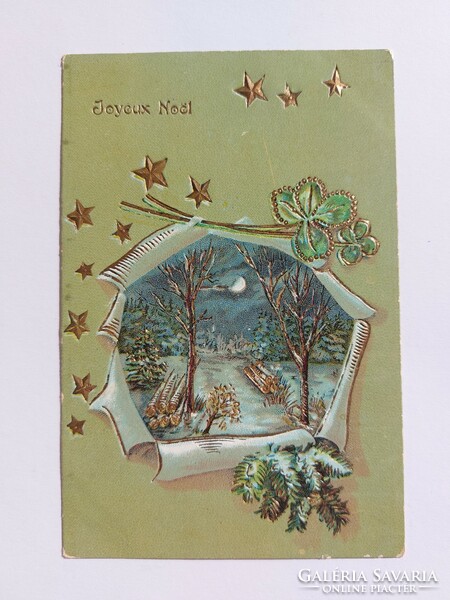 Old postcard, embossed postcard, Tajik clover
