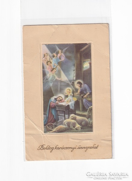 K:076 Karácsonyi Antik képeslap postatiszta vallásos (gyürött)