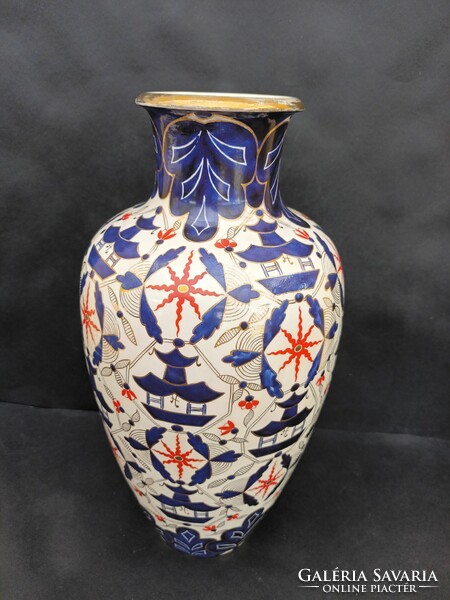 33 cm high antique Zsolnay vase with Japanese decoration