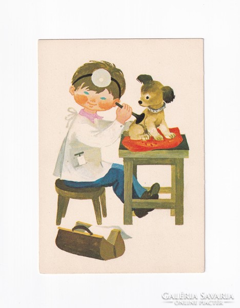B:063 child doctor with dog greeting card postman