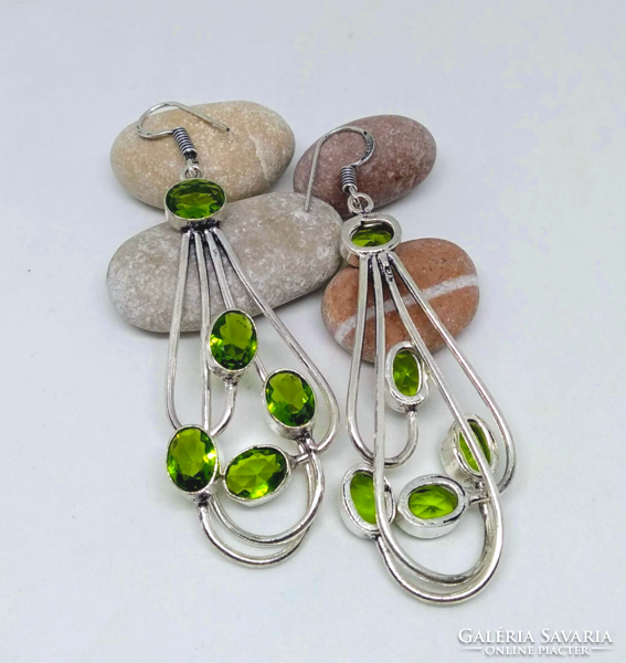 925-S silver-plated earrings with faceted peridot crystals ae91643