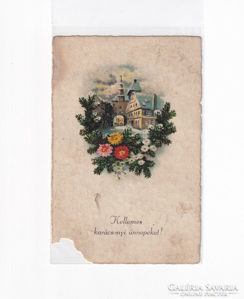 K:080 Karácsonyi Antik képeslap (sarok hiány)