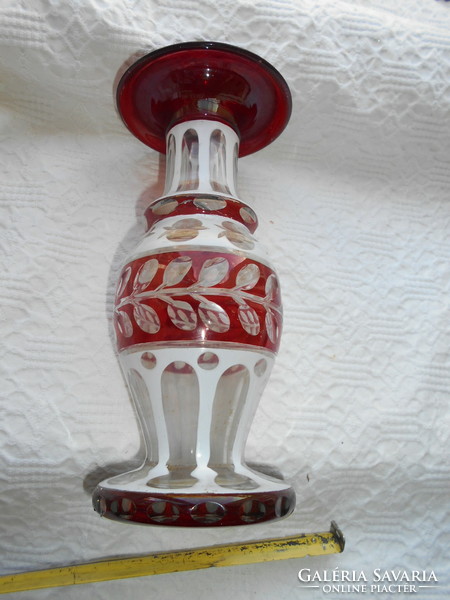 Biedermeier csiszolt 3 rétegű üveg  váza- 22 cm   JAVÍTOTT