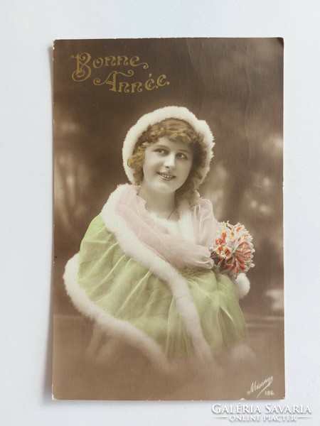 Old postcard 1913 photo postcard lady