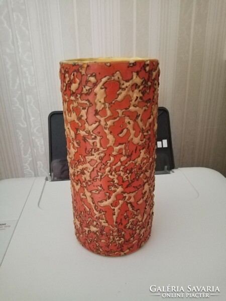 Narancssárga rücskös Tófej iparművész  kerámia váza - nagy méret: 20,5 cm magas