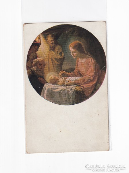 K:076 antique Christmas postcard post clean religious (pencil marks)