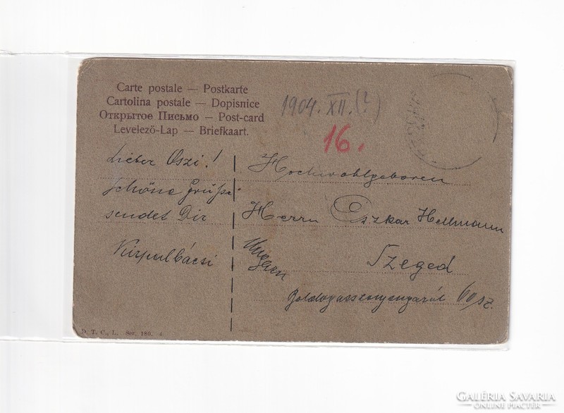 K:085 Karácsonyi Antik képeslap 1904 / Saját kézzel készített lap!