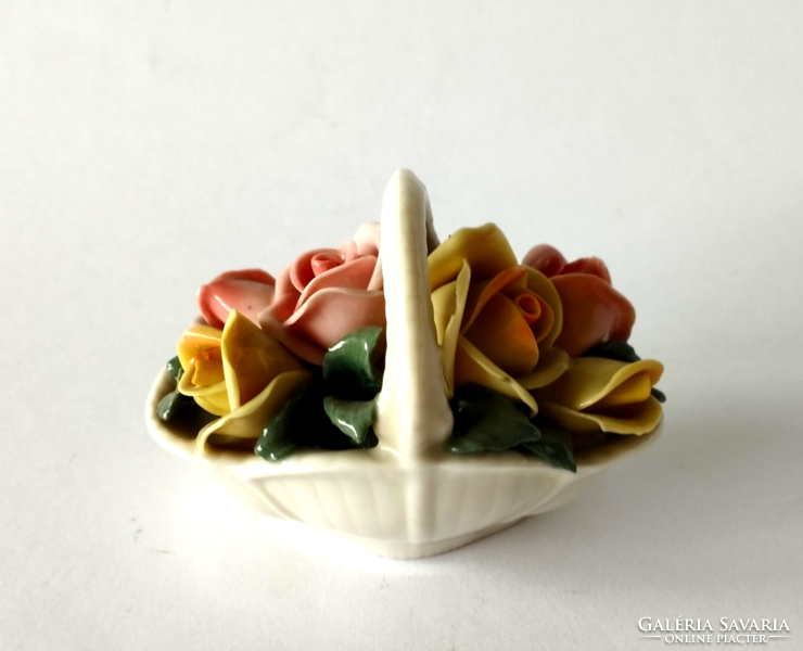 Beautiful old German porcelain rose basket nipp, showcase ornament