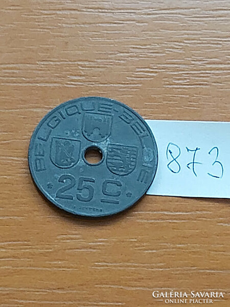 Belgium belgique - belgie 25 centimes 1942 ww ii. Zinc, iii. King Leopold #873