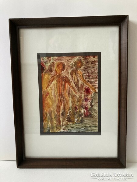 Dancers, oil painting on paper, in glazed frame with passepartout