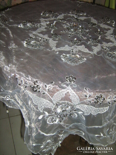 Beautiful special floral tablecloth with pearl embroidery