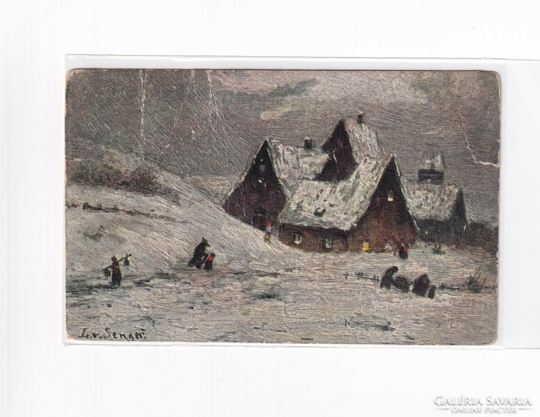 K:101 Christmas antique postcard 01 picture with painting effect