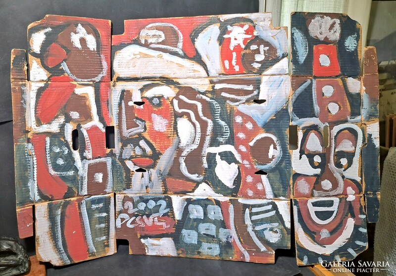 Miklós Cs. Németh: faces, 2002 - contemporary, modern art brut picture, large size