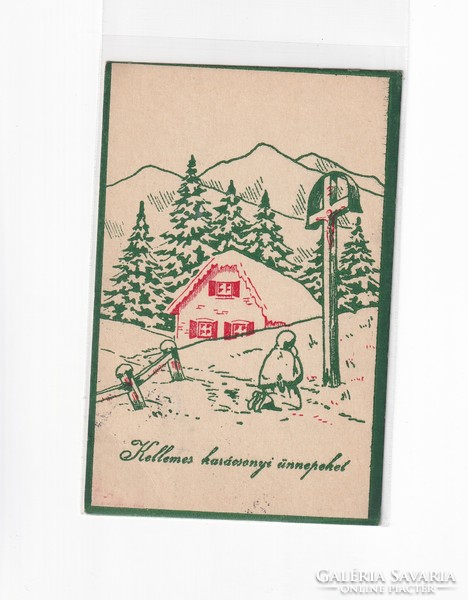 K:099 Karácsonyi  antik képeslap Népi