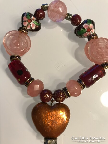 Bracelet made of Murano glass beads and floral cloisonne beads