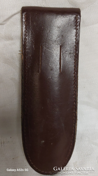 Vintage old three-function knife, in original leather sheath