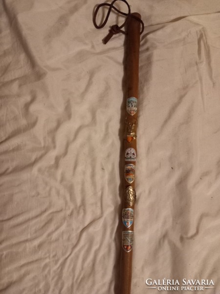 Hiking, walking stick with hiking badges and stickers for sale on the farm!