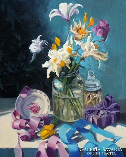 Contemporary still life - a zelma table with daffodils