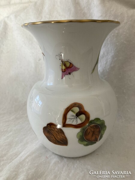 Herendi porcelán öblös váza / gyümölcs mintás dekorral