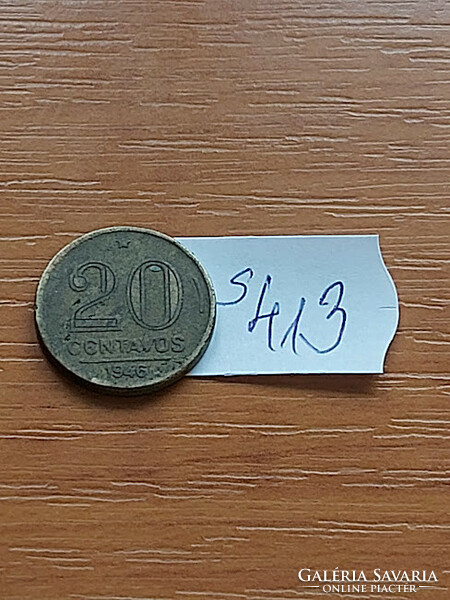Brazil brasil 20 centavos 1946 getulio vargas, aluminum bronze s413