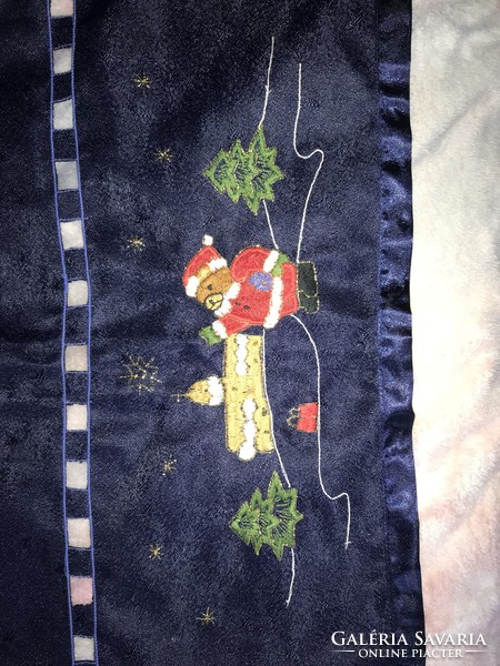 Dark blue teddy bear Christmas Santa Claus tablecloth festive