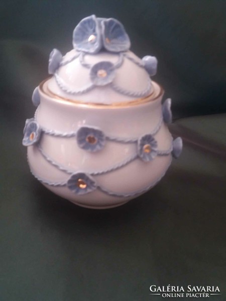 Porcelain sugar bowl decorated with blue dawns