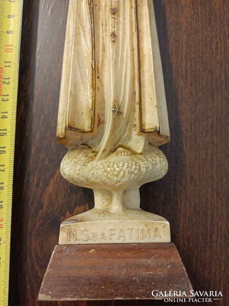 Fatima statue, marked Made in Portugal, wooden base.