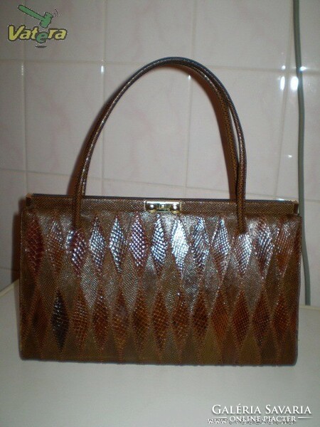 Widegate London women's handbag, reticule exclusive luxury genuine snakeskin, brown 33x20x9 cm