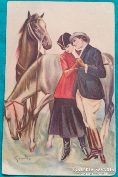 Antik művész képeslap, " Hölgyek", futott, 1919