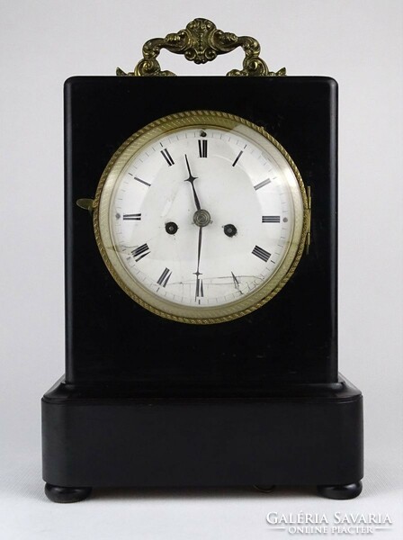 1P291 antique copper-encrusted wooden table clock xix. Century