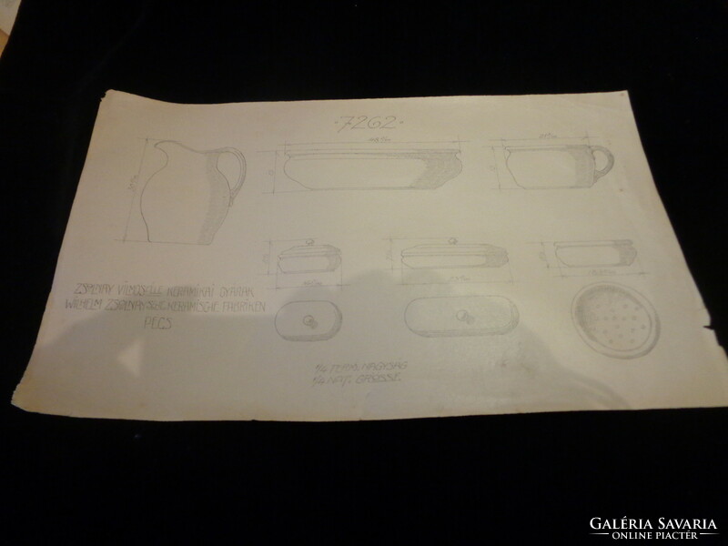 Zsolnay, original, production plan drawing a / 7262. For form number / 34 x 21 cm